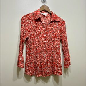 ✨$8 CLEAR-OUT✨ Tanjay Button Down Collared Printed Bell Sleeve Blouse Shirt Red